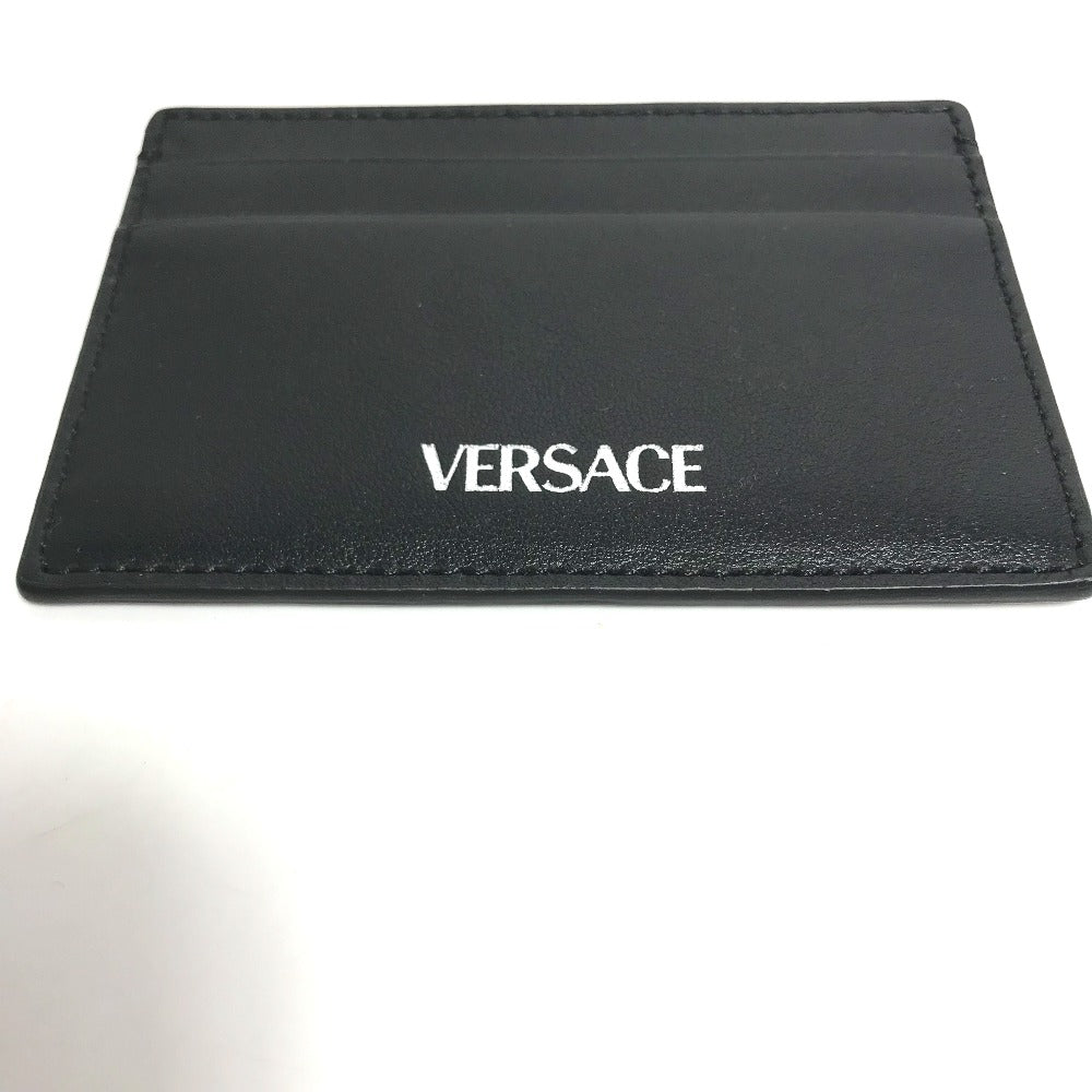 VERSACE Logo Business Card Holder, Pass Case, Card Case, Leather, Women's, Black