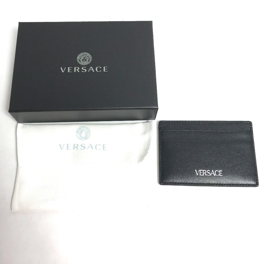 VERSACE Logo Business Card Holder, Pass Case, Card Case, Leather, Women's, Black
