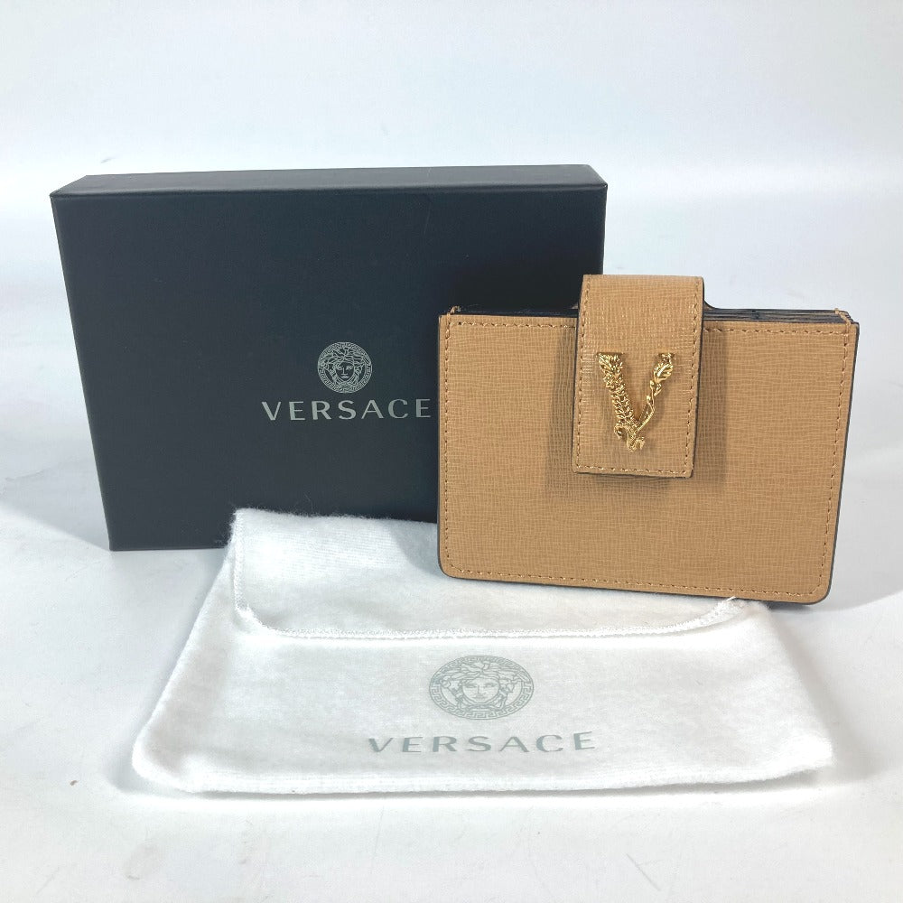 VERSACE Vロゴ グレカ 名刺入れ パスケース カードケース レザー メンズ