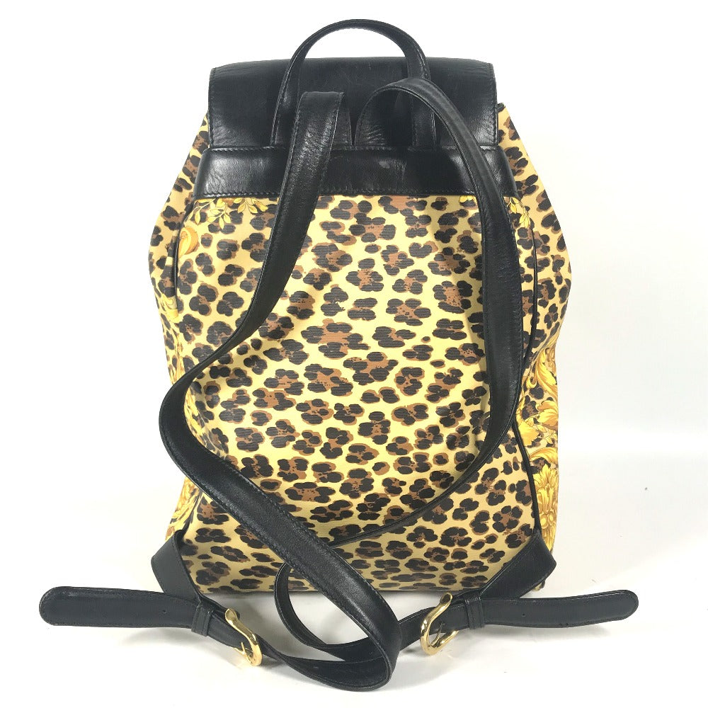 VERSACE ヴィンテージ レオパード 豹 ヒョウ バックパック カバン リュックサック レザー/PVC ユニセックス イエロー