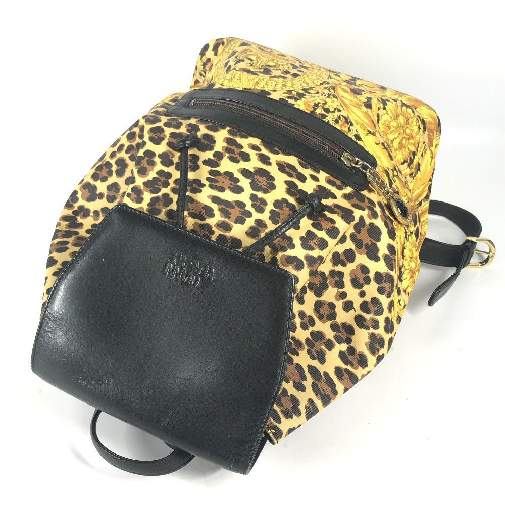 VERSACE ヴィンテージ レオパード 豹 ヒョウ バックパック カバン リュックサック レザー/PVC ユニセックス イエロー