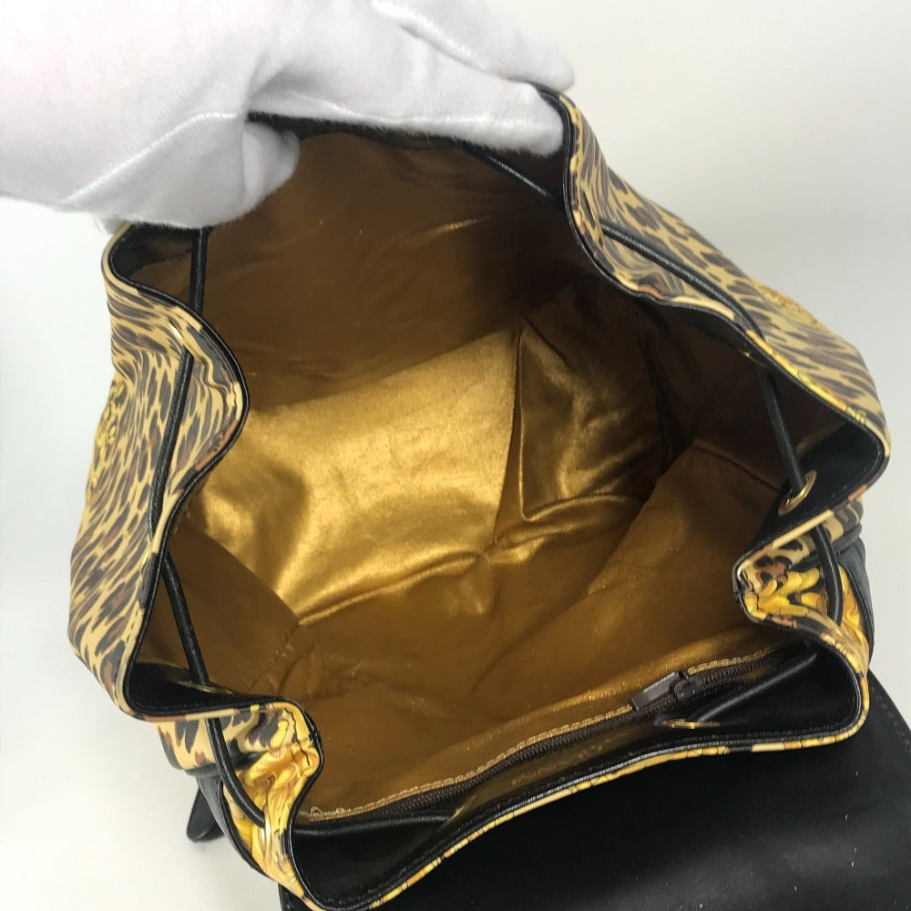 VERSACE ヴィンテージ レオパード 豹 ヒョウ バックパック カバン リュックサック レザー/PVC ユニセックス イエロー