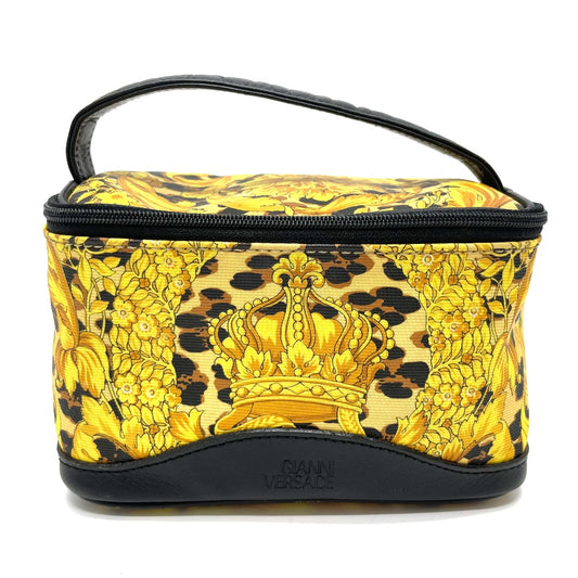VERSACE Leopard Print Handbag Vanity Bag in PVC/Leather, Women's, Yellow and Black