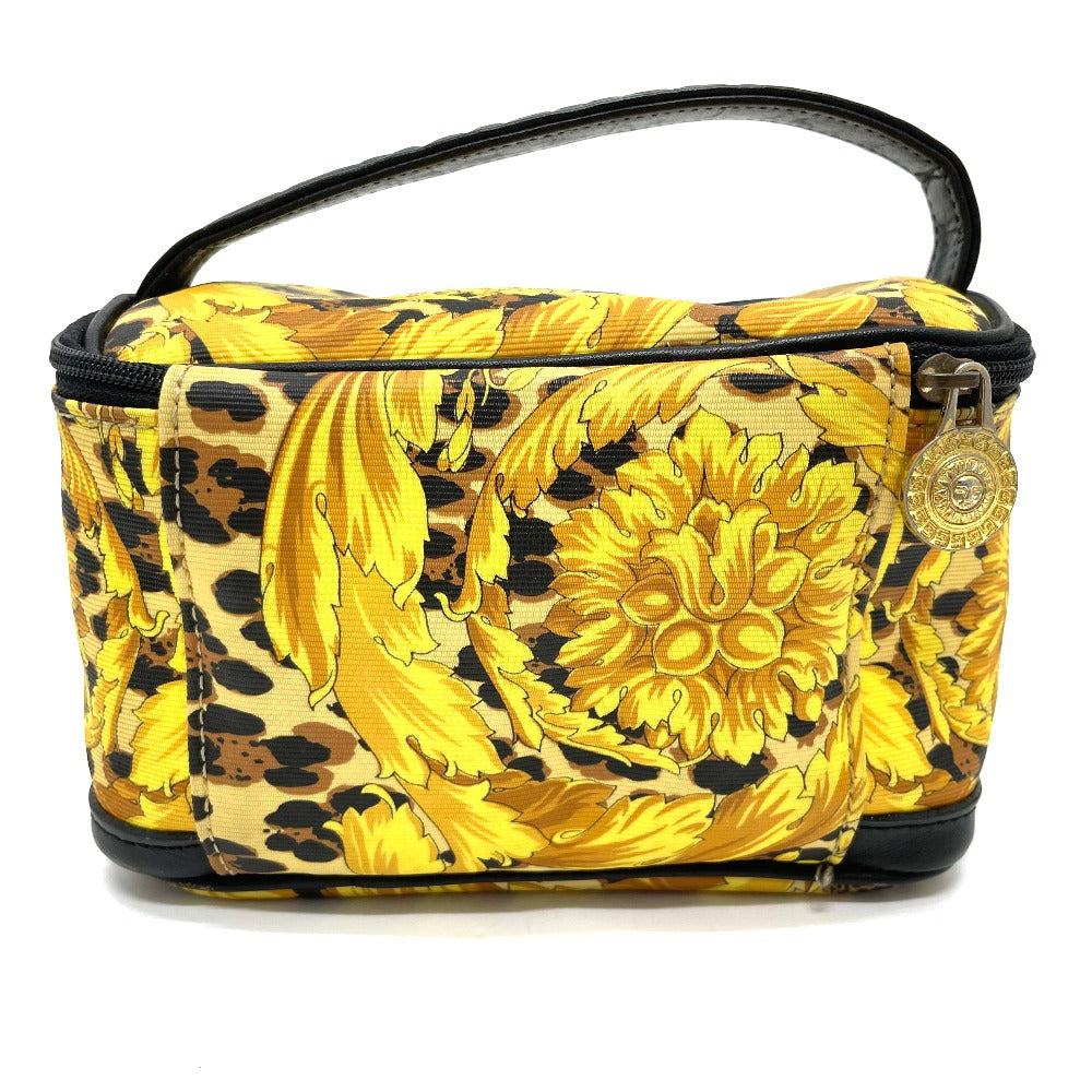 VERSACE Leopard Print Handbag Vanity Bag in PVC/Leather, Women's, Yellow and Black