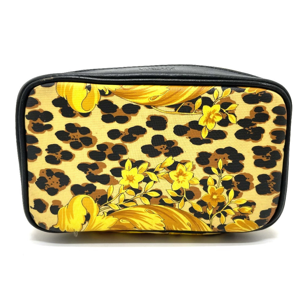 VERSACE Leopard Print Handbag Vanity Bag in PVC/Leather, Women's, Yellow and Black