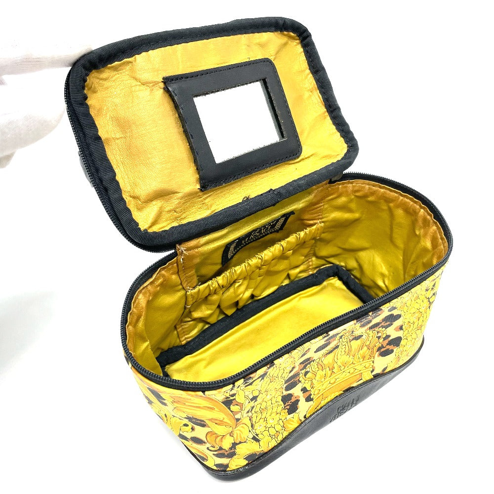 VERSACE Leopard Print Handbag Vanity Bag in PVC/Leather, Women's, Yellow and Black
