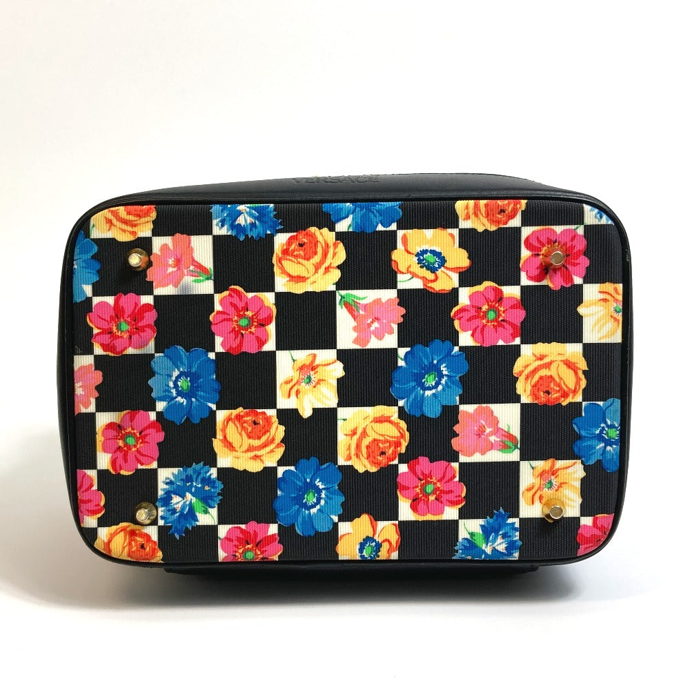 VERSACE 花柄 総柄 フラワー フローラル カバン ハンドバッグ バニティバッグ ナイロン/レザー レディース ブラック×マルチカラー