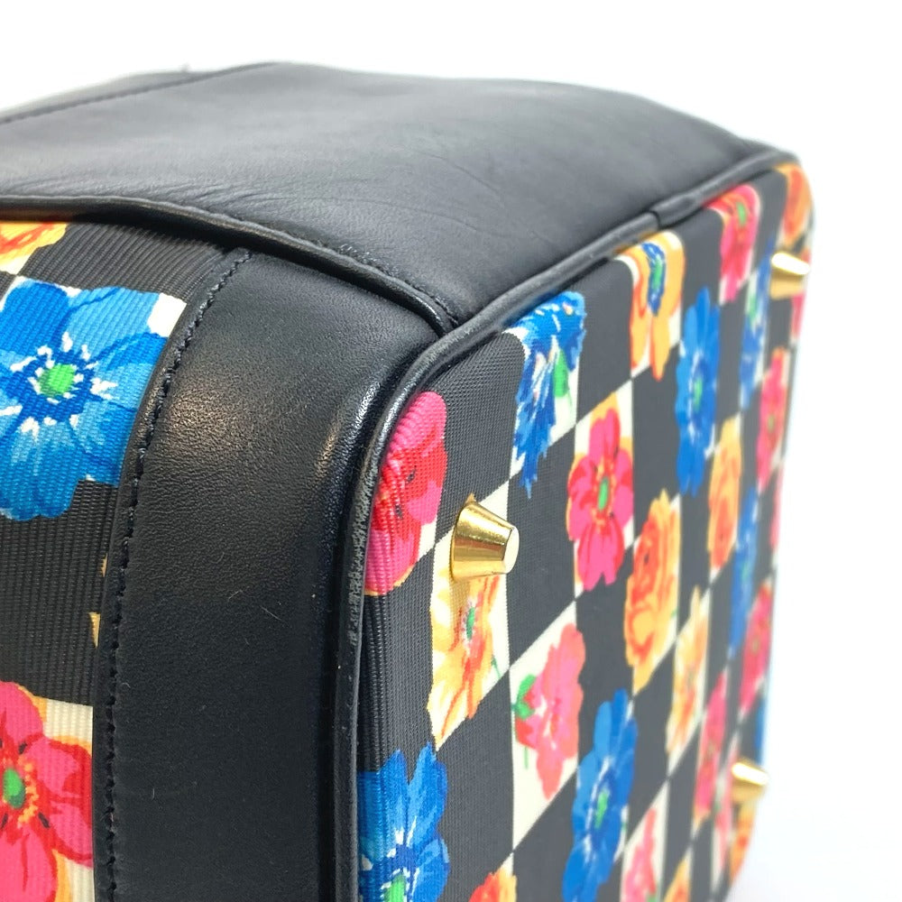 VERSACE 花柄 総柄 フラワー フローラル  カバン ハンドバッグ バニティバッグ ナイロン/レザー レディース ブラック×マルチカラー - brandshop-reference