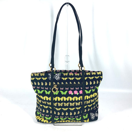 VERSACE ヴィンテージ 総柄 バタフライ 蝶 ショルダーバッグ 肩掛け トートバッグ ナイロンキャンバス レディース ブラック - brandshop-reference