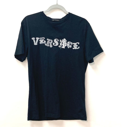 VERSACE ロゴ 刺繍 アパレル トップス 半袖 半袖Ｔシャツ コットン メンズ ブラック