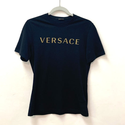 VERSACE Logo Apparel Top, Short Sleeve Cotton T-Shirt, Black, Women's