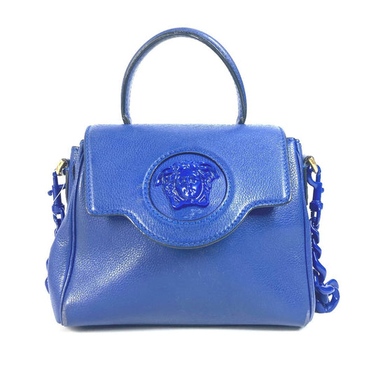 VERSACE メデューサ ロゴ 2WAY チェーン ショルダーバッグ 肩掛け ハンドバッグ レザー レディース ブルー - brandshop-reference