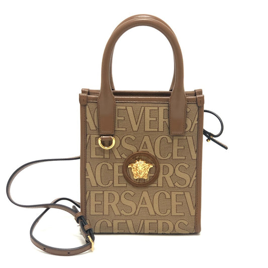 VERSACE ヴェルサーチェ メデューサ カバン ショルダーバッグ 2WAY ハンドバッグ レザー/キャンバス レディース ブラウン