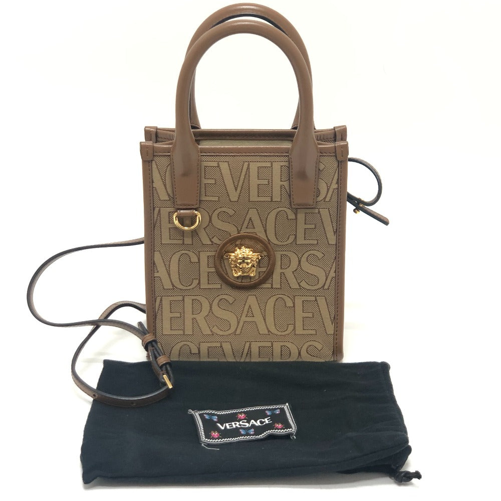 VERSACE ヴェルサーチェ メデューサ カバン ショルダーバッグ 2WAY ハンドバッグ レザー/キャンバス レディース ブラウン