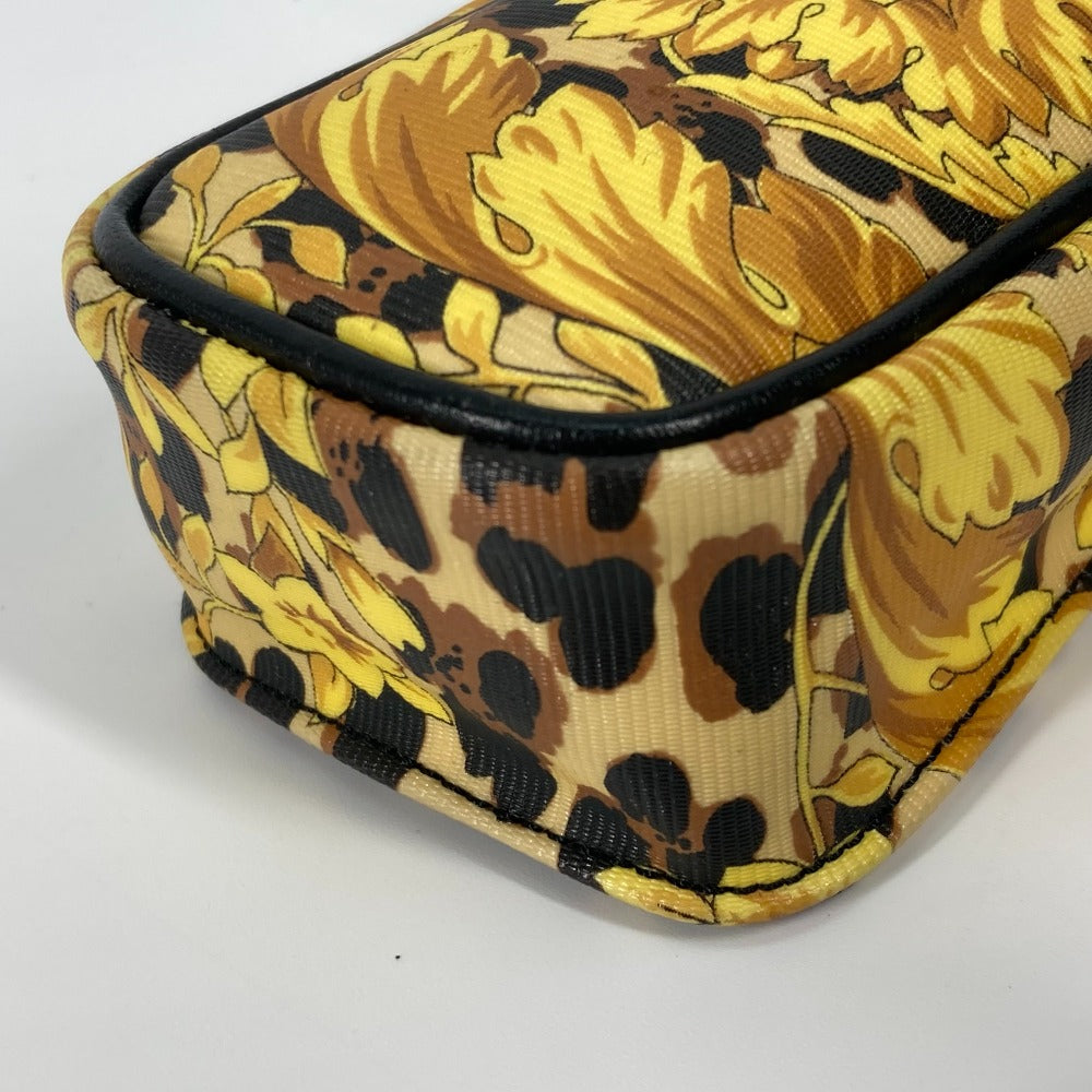 VERSACE Vintage Leopard Print Pochette Bag with Chain Phone Case and Shoulder Bag in PVC/Leather, Yellow, for Women