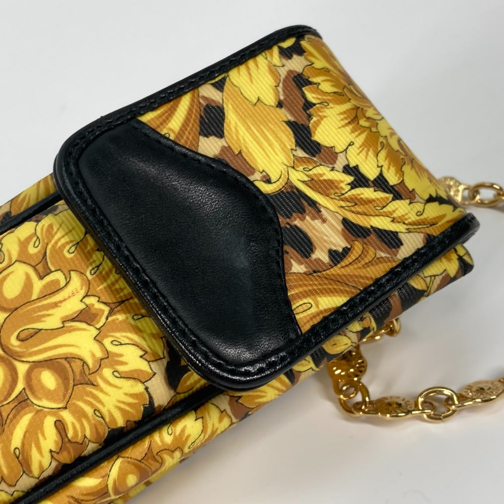 VERSACE Vintage Leopard Print Pochette Bag with Chain Phone Case and Shoulder Bag in PVC/Leather, Yellow, for Women