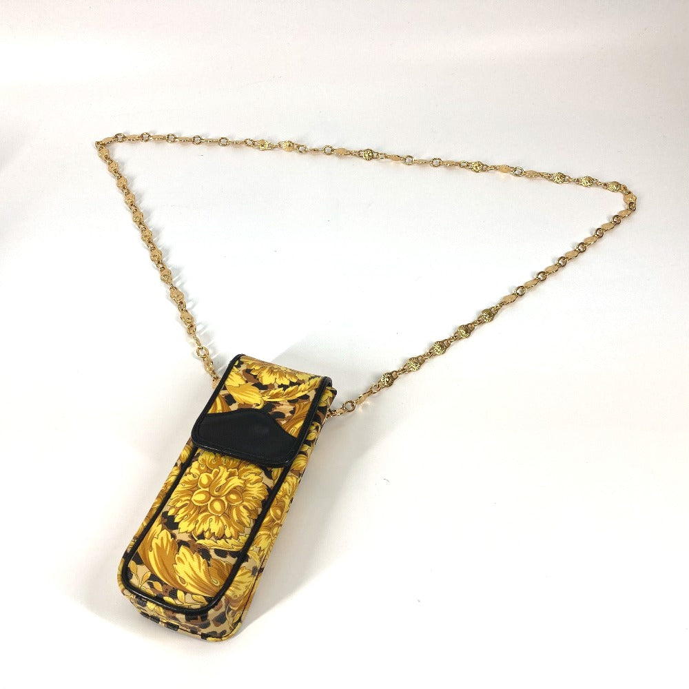 VERSACE Vintage Leopard Print Pochette Bag with Chain Phone Case and Shoulder Bag in PVC/Leather, Yellow, for Women