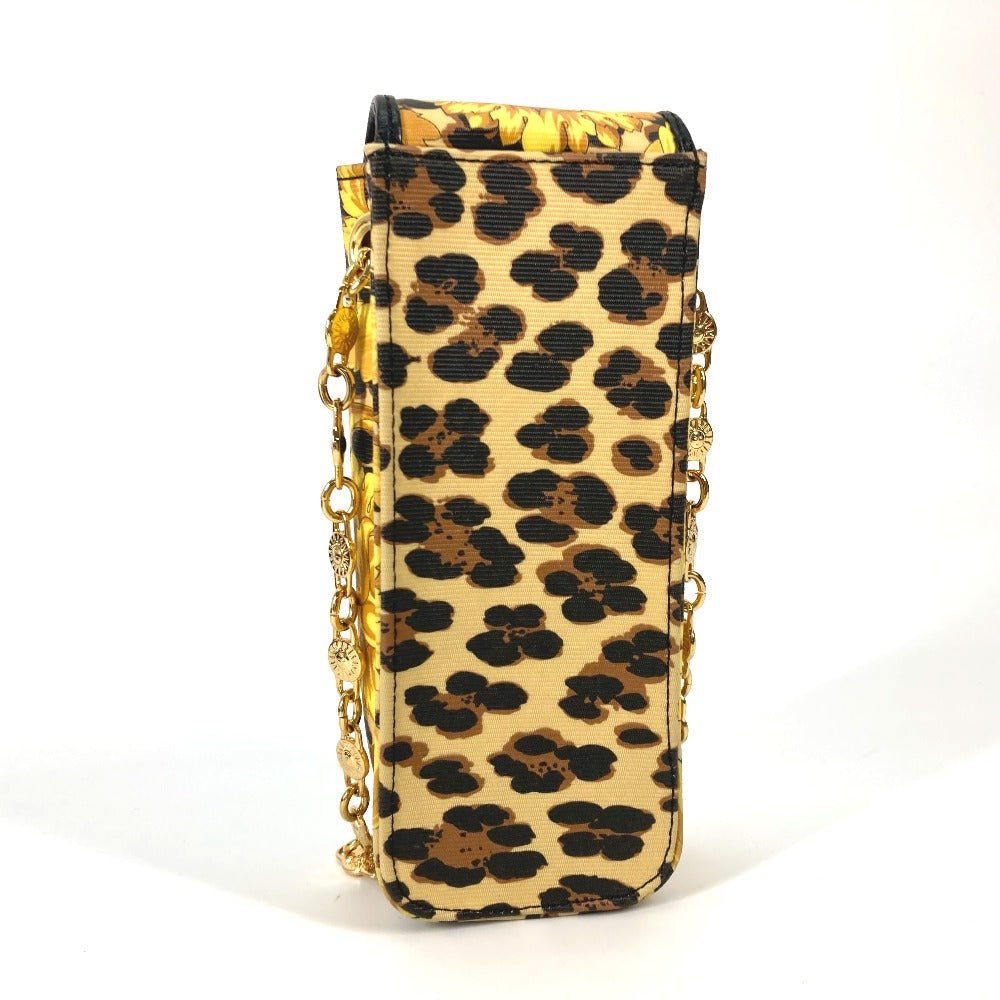 VERSACE Vintage Leopard Print Pochette Bag with Chain Phone Case and Shoulder Bag in PVC/Leather, Yellow, for Women