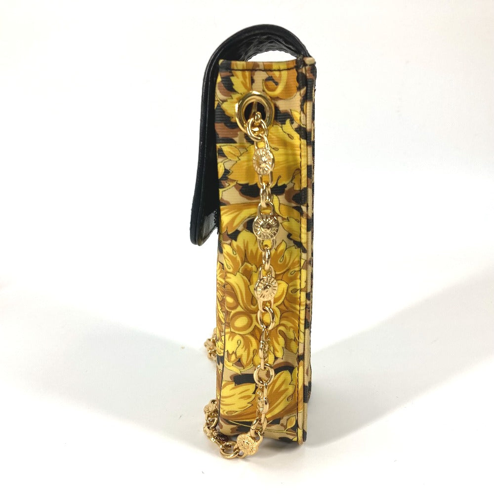 VERSACE Vintage Leopard Print Pochette Bag with Chain Phone Case and Shoulder Bag in PVC/Leather, Yellow, for Women