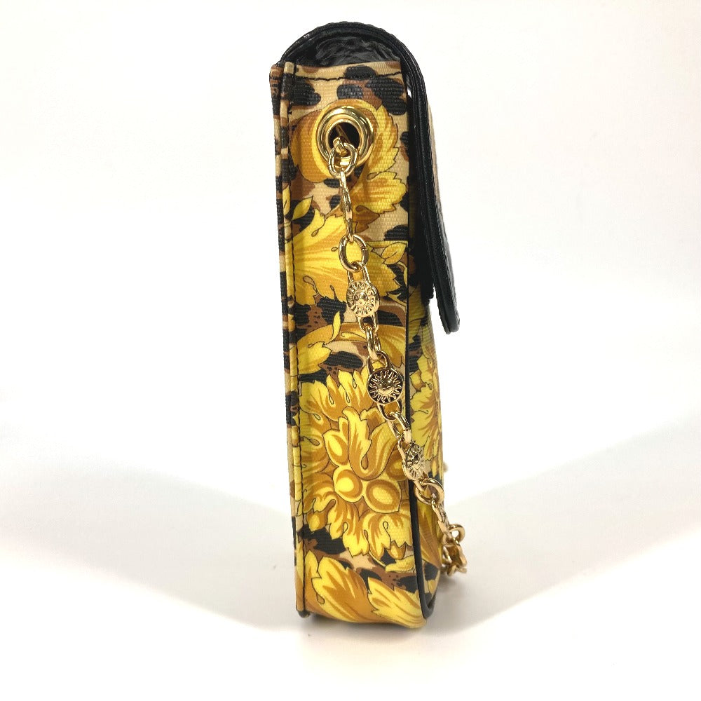 VERSACE Vintage Leopard Print Pochette Bag with Chain Phone Case and Shoulder Bag in PVC/Leather, Yellow, for Women