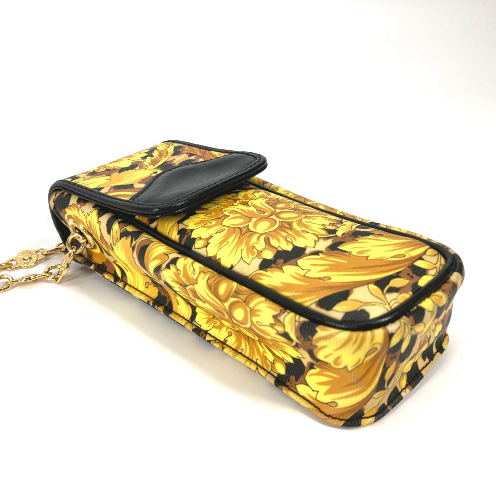 VERSACE Vintage Leopard Print Pochette Bag with Chain Phone Case and Shoulder Bag in PVC/Leather, Yellow, for Women