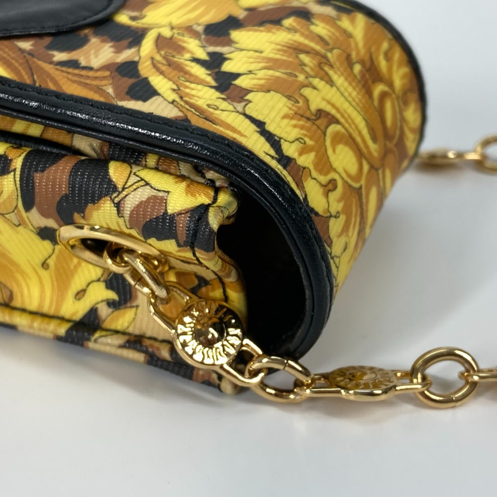 VERSACE Vintage Leopard Print Pochette Bag with Chain Phone Case and Shoulder Bag in PVC/Leather, Yellow, for Women