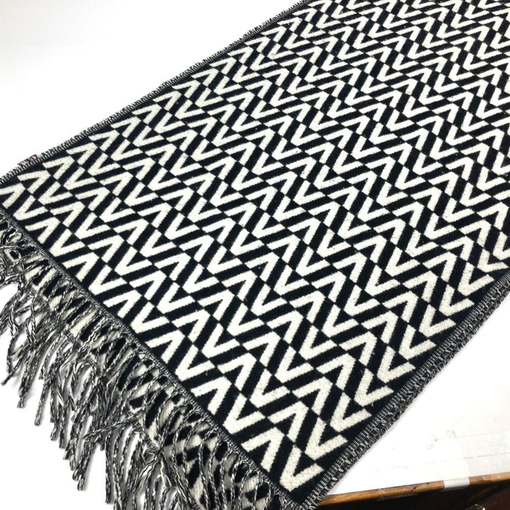 VALENTINO ロゴ フリンジ バイカラー マフラー カシミヤ ユニセックス ブラック - brandshop-reference