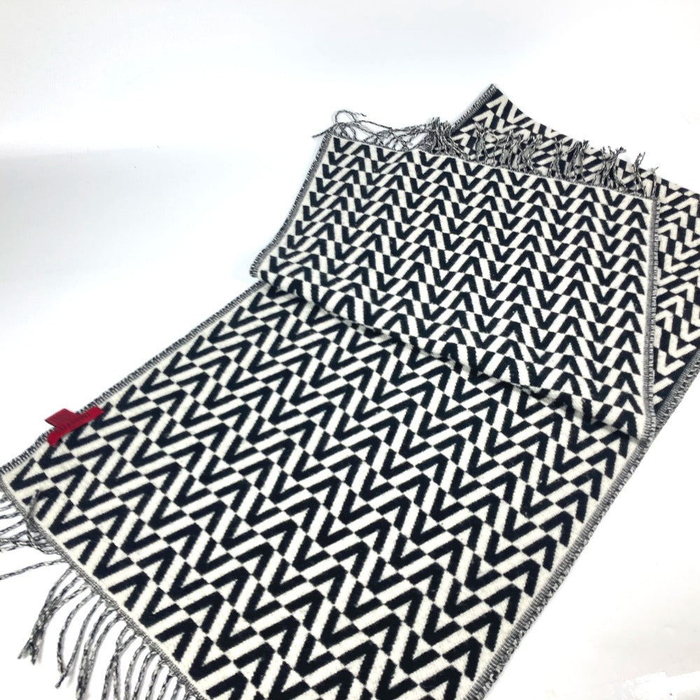 VALENTINO ロゴ フリンジ バイカラー マフラー カシミヤ ユニセックス ブラック - brandshop-reference