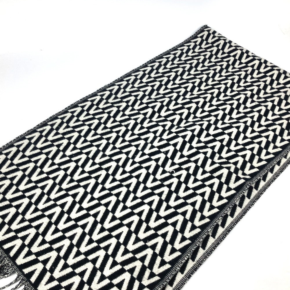 VALENTINO ロゴ フリンジ バイカラー マフラー カシミヤ ユニセックス ブラック - brandshop-reference