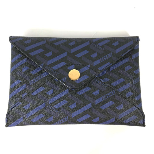 VERSACE Greca Clutch Bag, Leather, Pouch, Women's, Blue