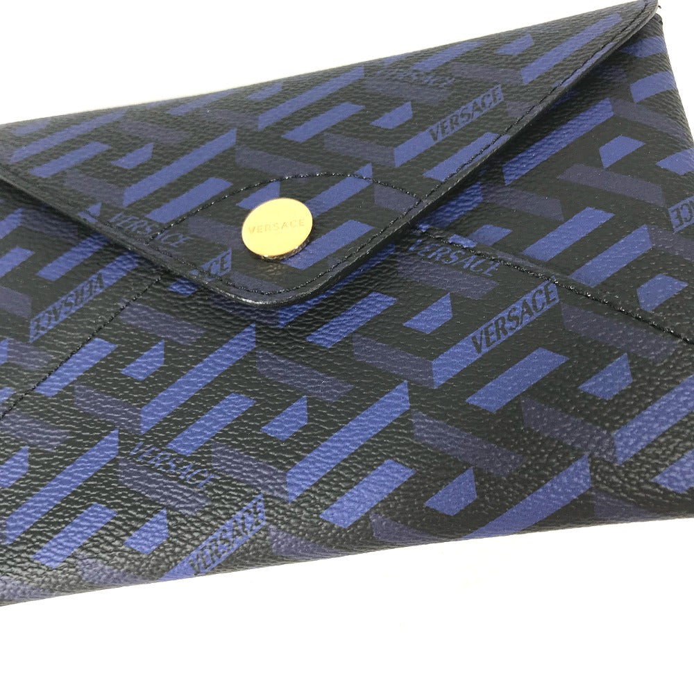 VERSACE Greca Clutch Bag, Leather, Pouch, Women's, Blue