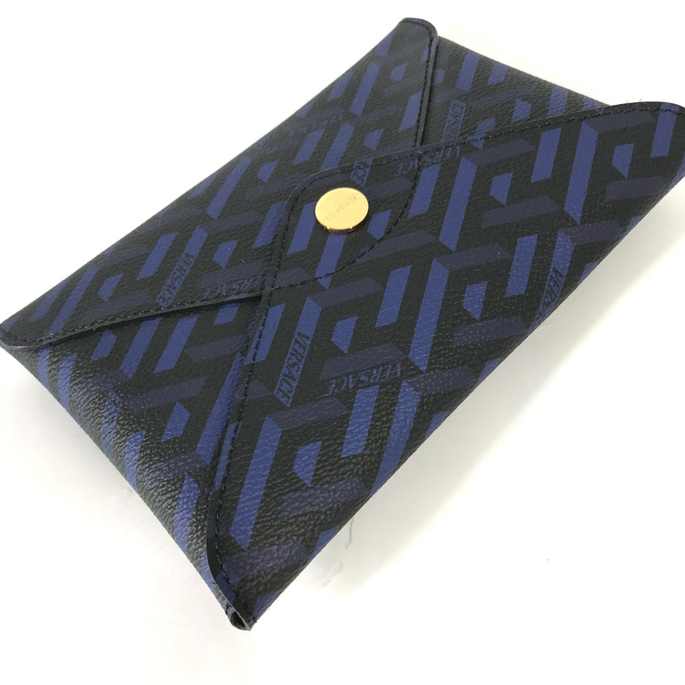 VERSACE Greca Clutch Bag, Leather, Pouch, Women's, Blue