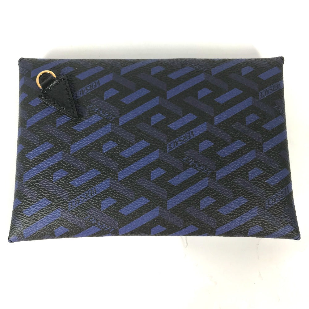 VERSACE Greca Clutch Bag, Leather, Pouch, Women's, Blue