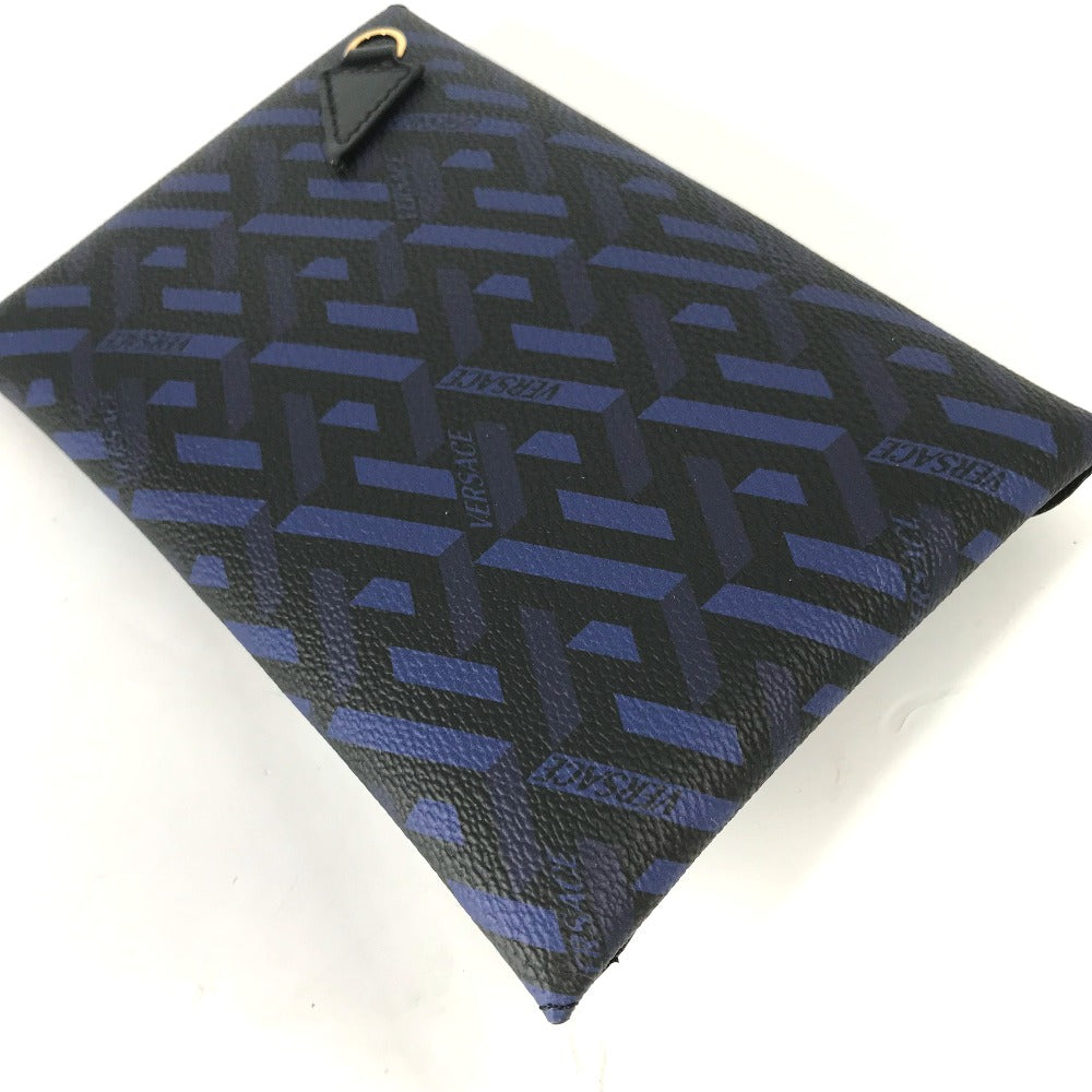 VERSACE Greca Clutch Bag, Leather, Pouch, Women's, Blue