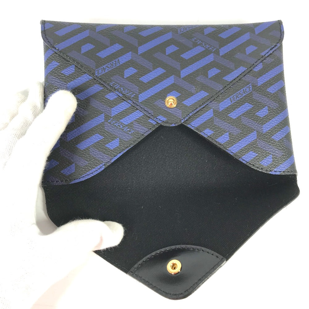 VERSACE Greca Clutch Bag, Leather, Pouch, Women's, Blue