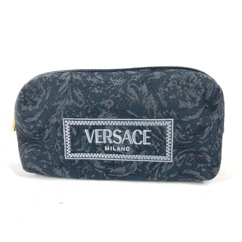 VERSACE ロゴ メイクポーチ 化粧ポーチ マルチポーチ ポーチ キャンバス レディース ブラック系