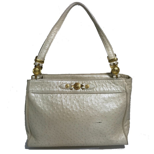 VERSACE Sunburst Embossed Leather Shoulder Bag, Women's, Beige