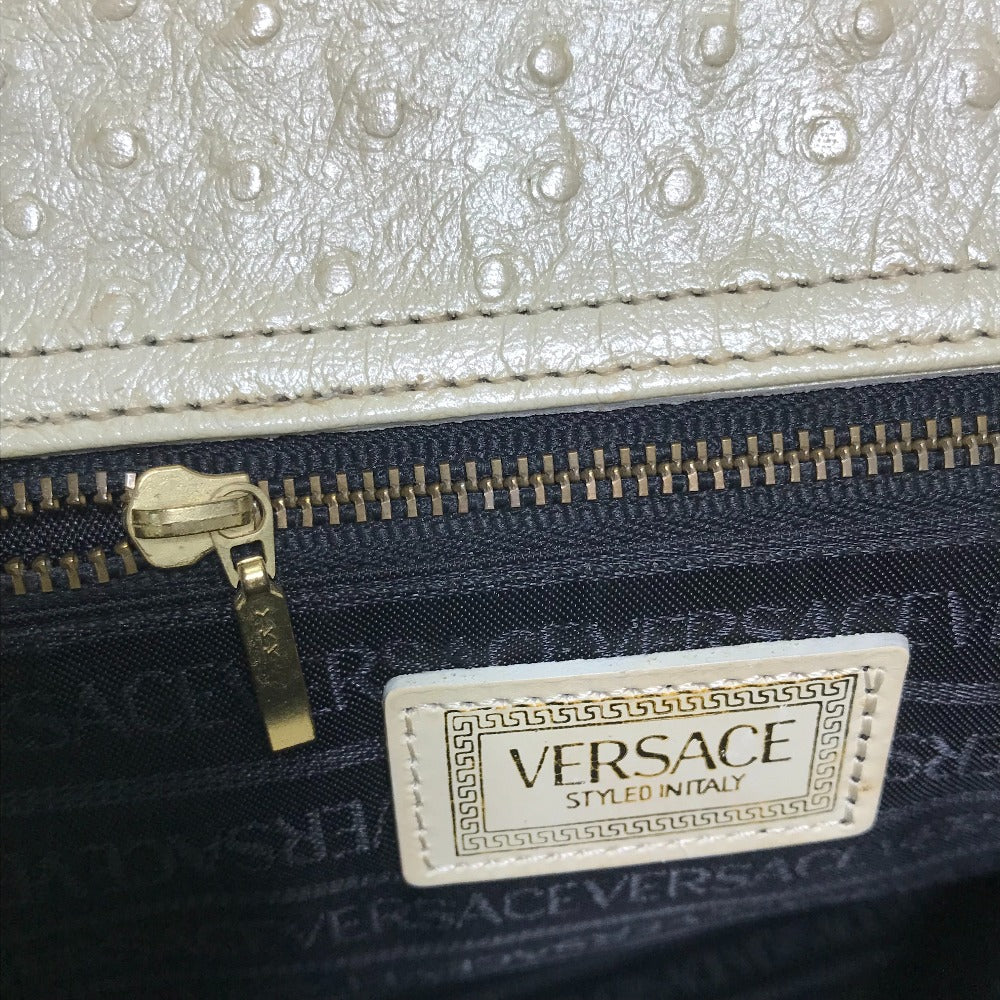 VERSACE Sunburst Embossed Leather Shoulder Bag, Women's, Beige