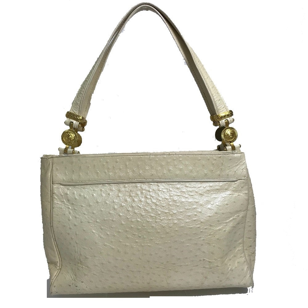 VERSACE Sunburst Embossed Leather Shoulder Bag, Women's, Beige