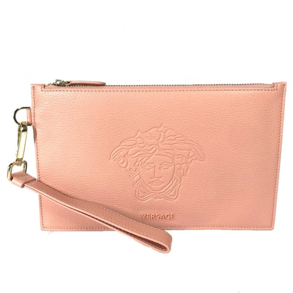 VERSACE カバン ポーチ メデューサ ストラップ付 クラッチバッグ レザー レディース ピンク