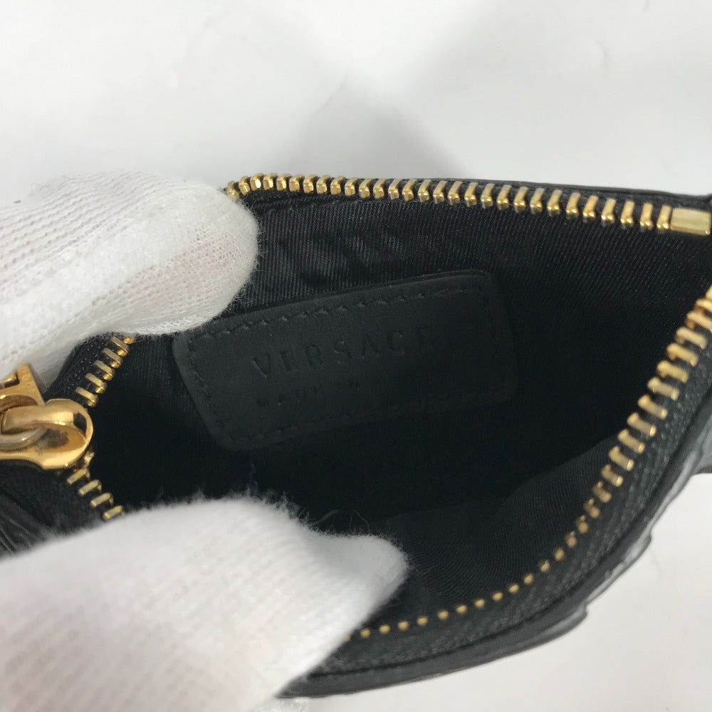 VERSACE Medusa Fragment Case Leather Coin Purse, Men's, Black
