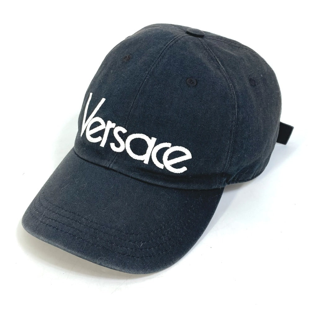 VERSACE バイカラー ロゴ 帽子 キャップ帽 ベースボールキャップ キャップ コットン レディース ブラック - brandshop-reference