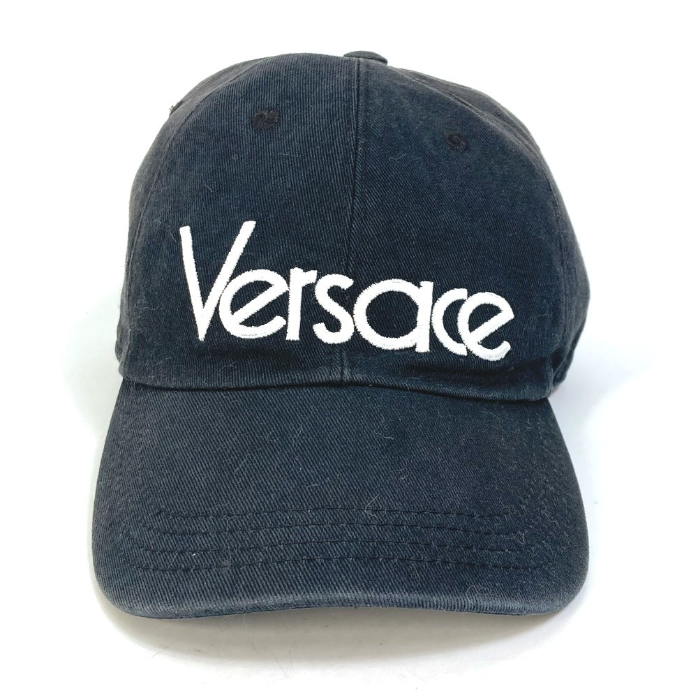 VERSACE バイカラー ロゴ 帽子 キャップ帽 ベースボールキャップ キャップ コットン レディース ブラック