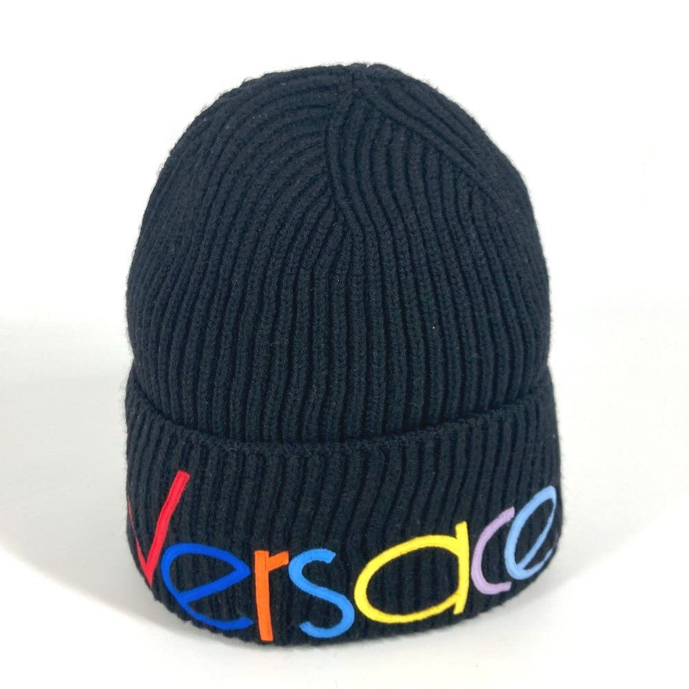 VERSACE ロゴ レインボー ビーニー 帽子 ニット帽 ニットキャップ ニット帽 ウール レディース ブラック - brandshop-reference