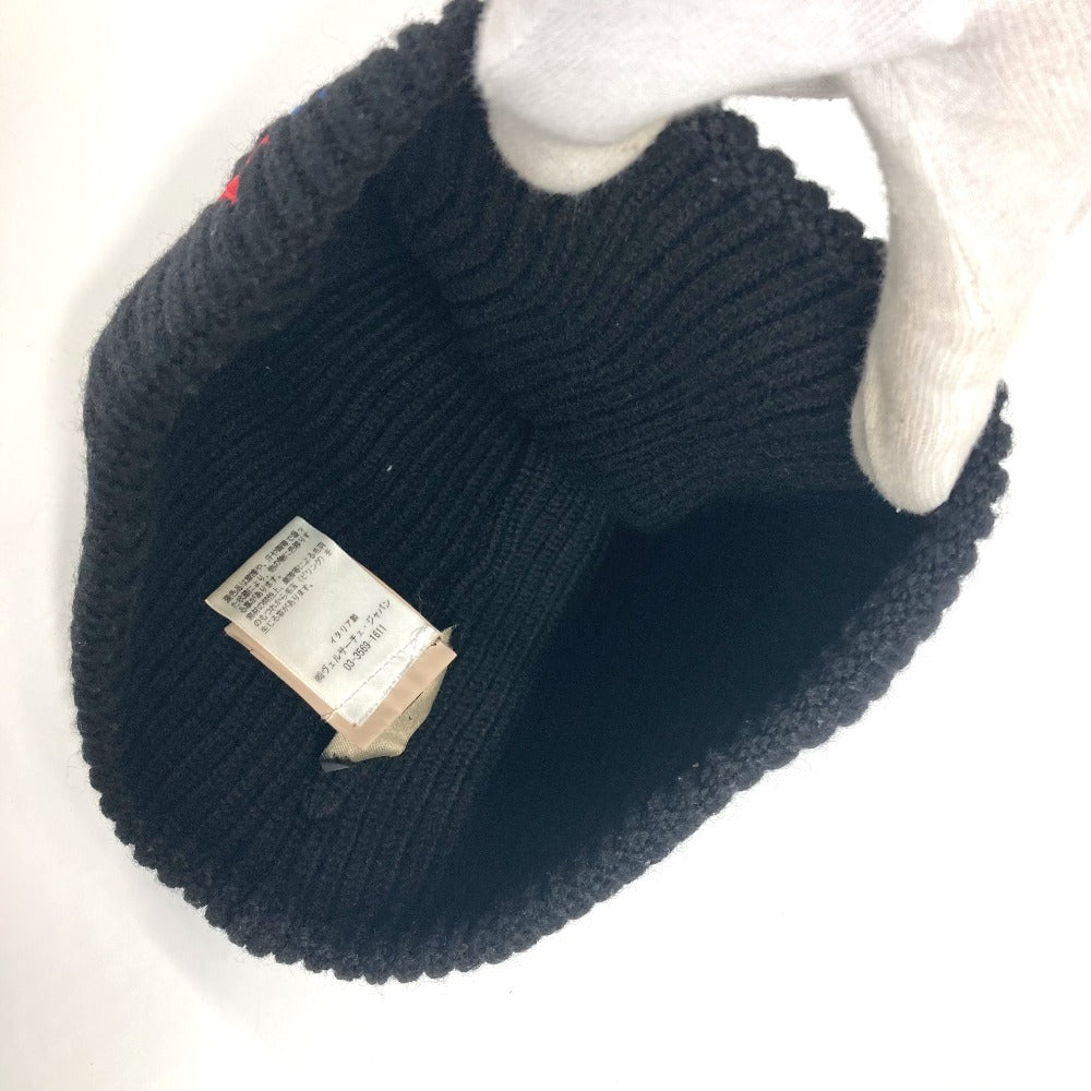 VERSACE Logo Rainbow Beanie Hat, Knit Cap, Wool, Women's, Black