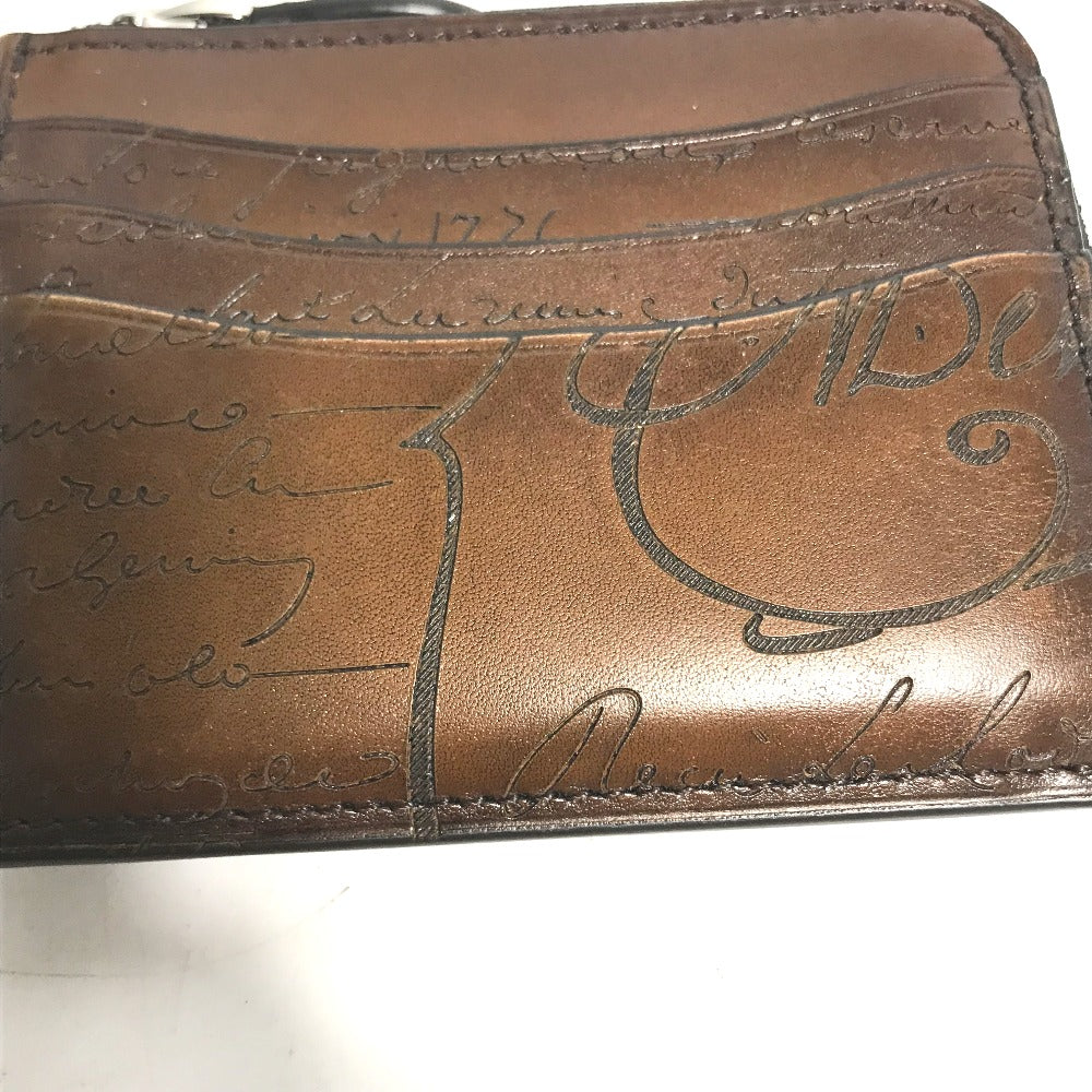 Berluti Compact Wallet with L-shaped Zipper, Calligraphy Design, Leather, Men's, Brown