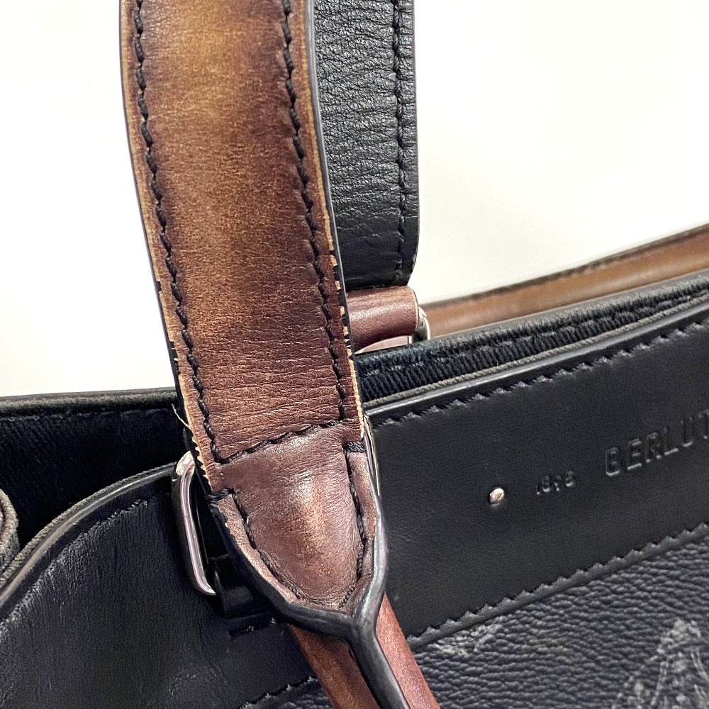 Berluti ウリス スモール カバン 2WAY ショルダーバッグ トートバッグ キャンバス/レザー メンズ ブラック