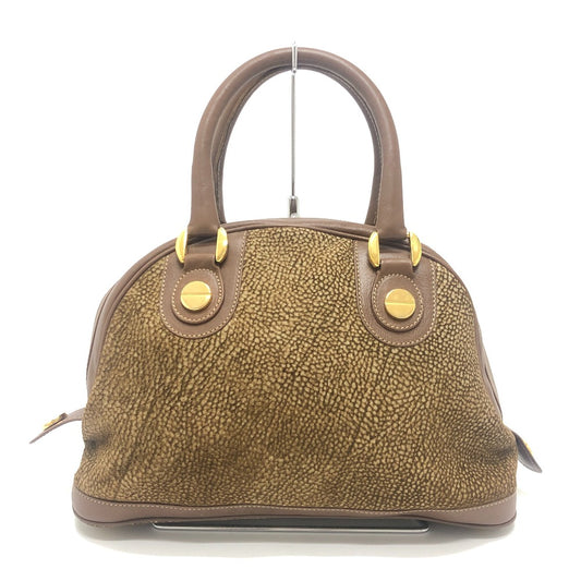 BORBONESE Bag Handbag Bowling Bag Quail Pattern Handbag Leather Women's Brown