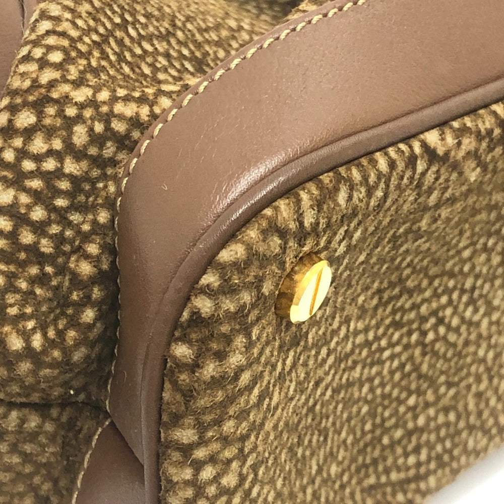 BORBONESE Bag Handbag Bowling Bag Quail Pattern Handbag Leather Women's Brown