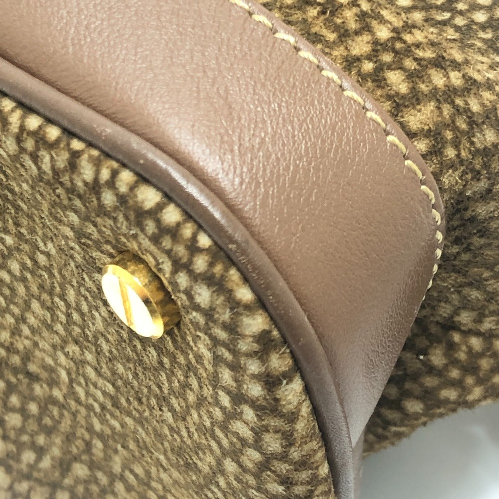 BORBONESE Bag Handbag Bowling Bag Quail Pattern Handbag Leather Women's Brown
